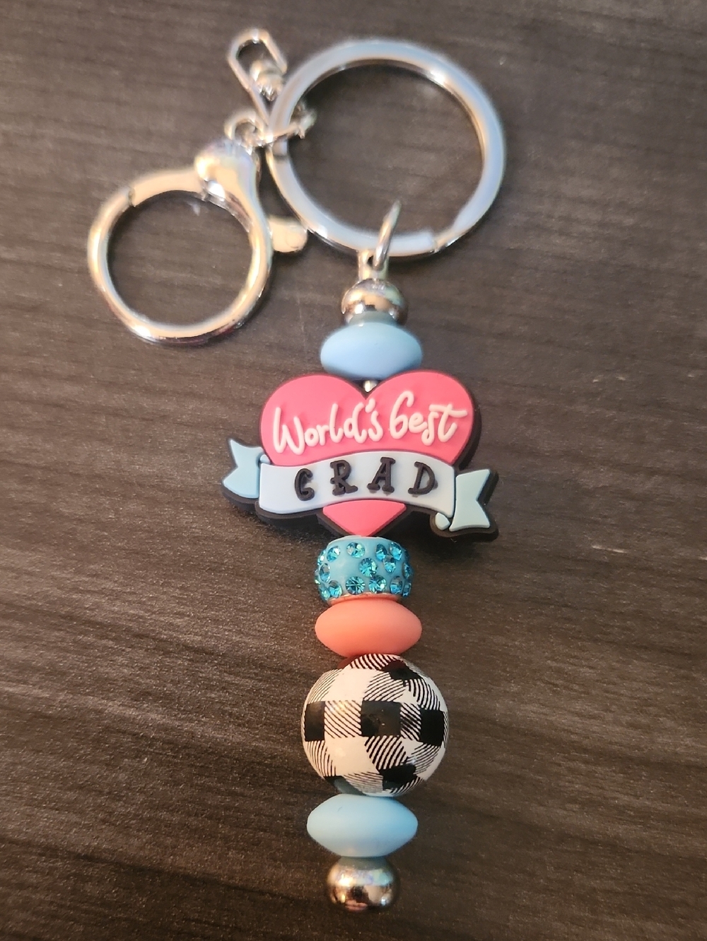 World's Best Grad Pink Heart Beaded Keychain